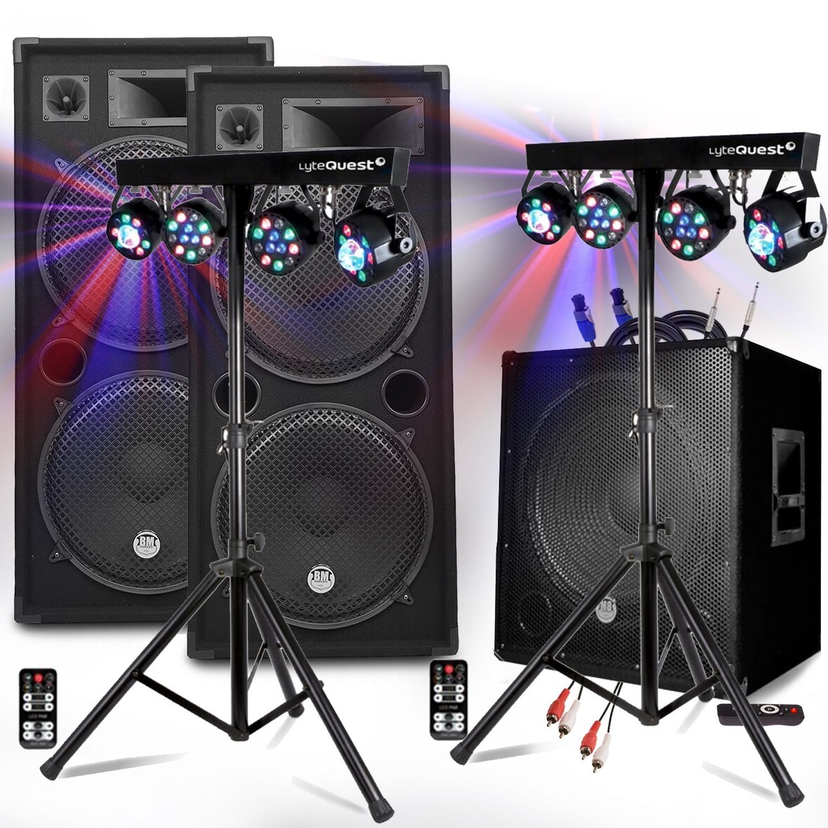 Pack SONO 3200W Dj MEGA BASSES - Subwoofer bi-amplifié 18" 46cm - Enceintes 215, Portiques 8 Lumières BAR CLUB DJ SOIREE MIX