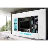 thumbnail of Dmora Wohnzimmermöbel Ocean, TV-Ständer Wohnzimmer-Set, Mehrzweck-Wohnzimmermöbel mit LED-Beleuchtung, cm 290x40h192, glänzend weiß und Schiefer