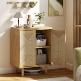 thumbnail of HOMCOM aparador bohemio de 2 puertas con cuerda tejida a mano, aparador de salón con estante ajustable, apertura por presión, roble, 60x40x78 cm