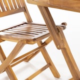 thumbnail of Conjunto ao ar livre de madeira de teca grau A. Mesa redonda de 80 cm e 2 cadeiras dobráveis