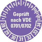 thumbnail of Dreifke® Prüfplakette Geprüft VDE 0701/0702 28-34, violett, Dokumentenfolie, Ø30mm, 18 Stk.