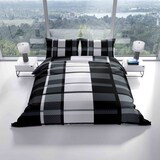 thumbnail of Winterbettwäsche 240x220 Fleece Gestreift Schwarz Grau Ornamente Set mit Reißverschluss