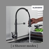 thumbnail of KLARWERK® Bernd | Gastronomie Küchenarmatur Schwarz mit Feder | Flex Edelstahl Wasserhahn Küche | Mischbatterie 360° drehbar | Hochdruck 2 Anschlüsse