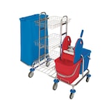thumbnail of CleanSV® Reinigungswagen SpMid3 chrom  mit Müllsackhalter, 3 Ablagen chrom, Presse, 2 x 20 Liter Eimer, 6 Räder, Gr. 121 x 68 x 105 cm