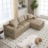 thumbnail of Merax Modulares Cord-Sofa Set – 2-Sitzer mit Chaiselongue, 5 Kissen, Seitentaschen & Getränkehalter, Khaki