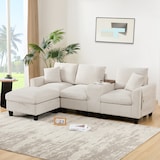 thumbnail of Modernes L-Form Ecksofa 229x149x83 mit USB-Anschluss und Stauraum – Komfortables Sofa mit Kissen und Hocker, Beige