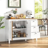 thumbnail of COSTWAY Keukenkast met 2 deuren en 3 lades, witte houten dressoir, buffetkast, vrijstaand met verstelbare planken
