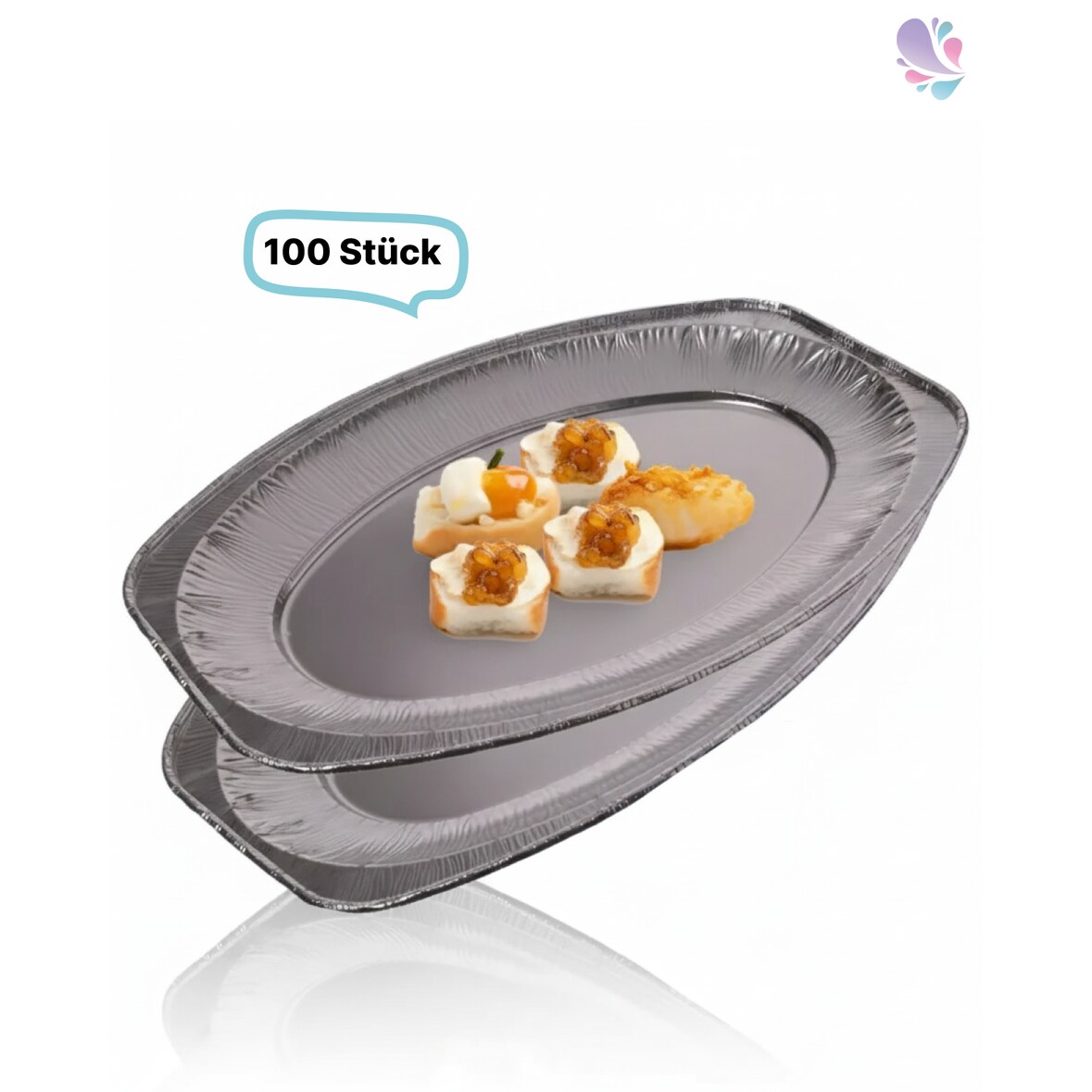 Alu-Platten, Servierplatten, oval, klein, 100 Stk, 35,1 x 24,3 cm
