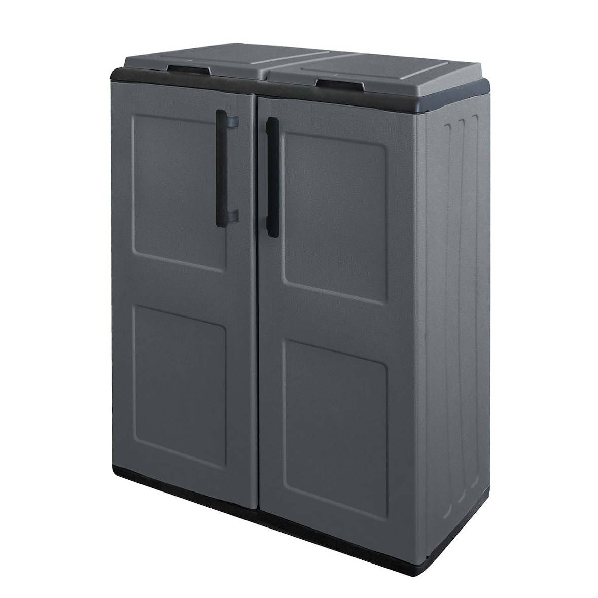 Armoire pour Tri Selectif 2 poubelles Meuble mi- hauteur Dim 68 x 37 x 84cm 2 Anneaux de support de sac 2 Portes INTEC