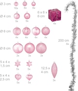 thumbnail of Relaxdays Weihnachtskugeln 110er Set, Kunststoff, Weihnachtsbaumdeko mit Kugeln & Lametta uvm., Christbaumschmuck, rosa