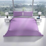 thumbnail of Baumwolle Bettwäsche 200x220 cm Lila Violett Grau gestreift Wendeseite Reißverschluss 3 tlg