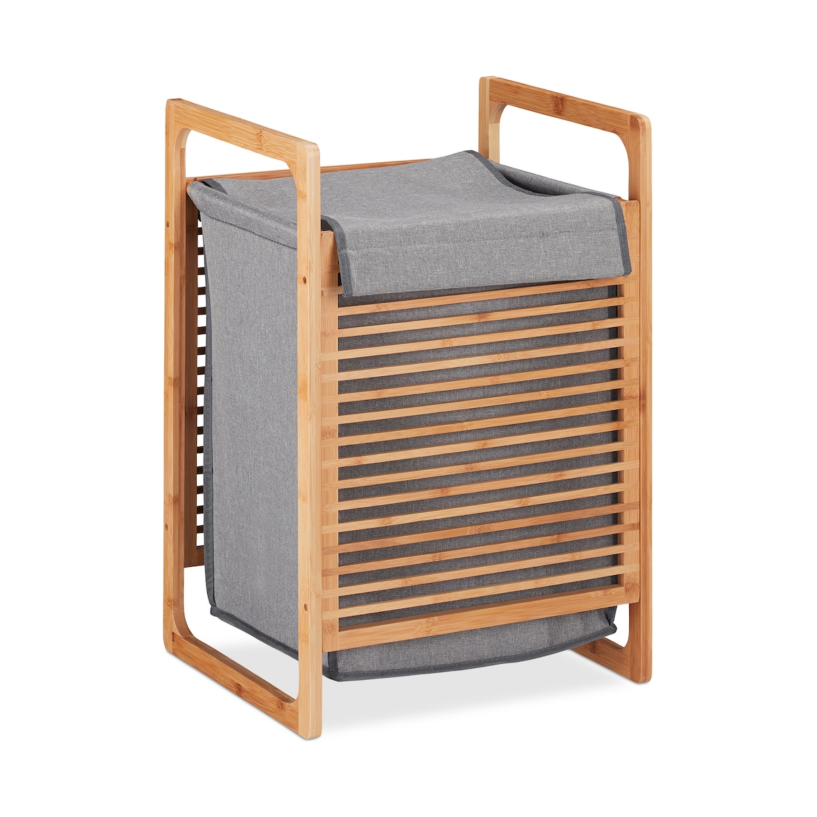 Relaxdays Wäschekorb Bambus, eckig Wäschesammler mit Deckel, für Schmutzwäsche im Bad, HBT: 60 x 40 x 35 cm, natur/grau