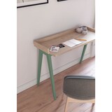 thumbnail of Escritorio 625 modelo BERLÍN en melamina Roble con patas de madera de haya maciza en Verde, de HERDASA.