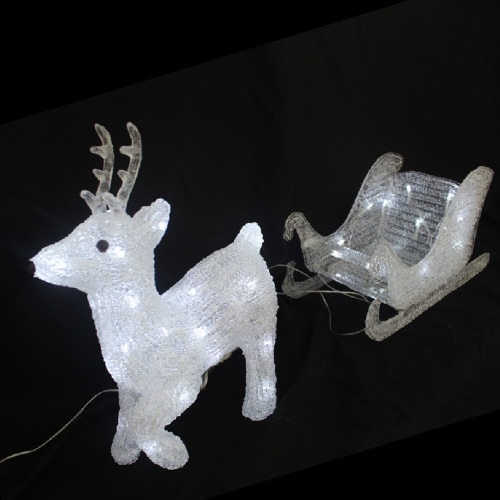 LED Weihnachtsfigur Rentier mit Schlitten Figur beleuchtet Weihnachtsdeko 80LEDs : 80 LEDs
