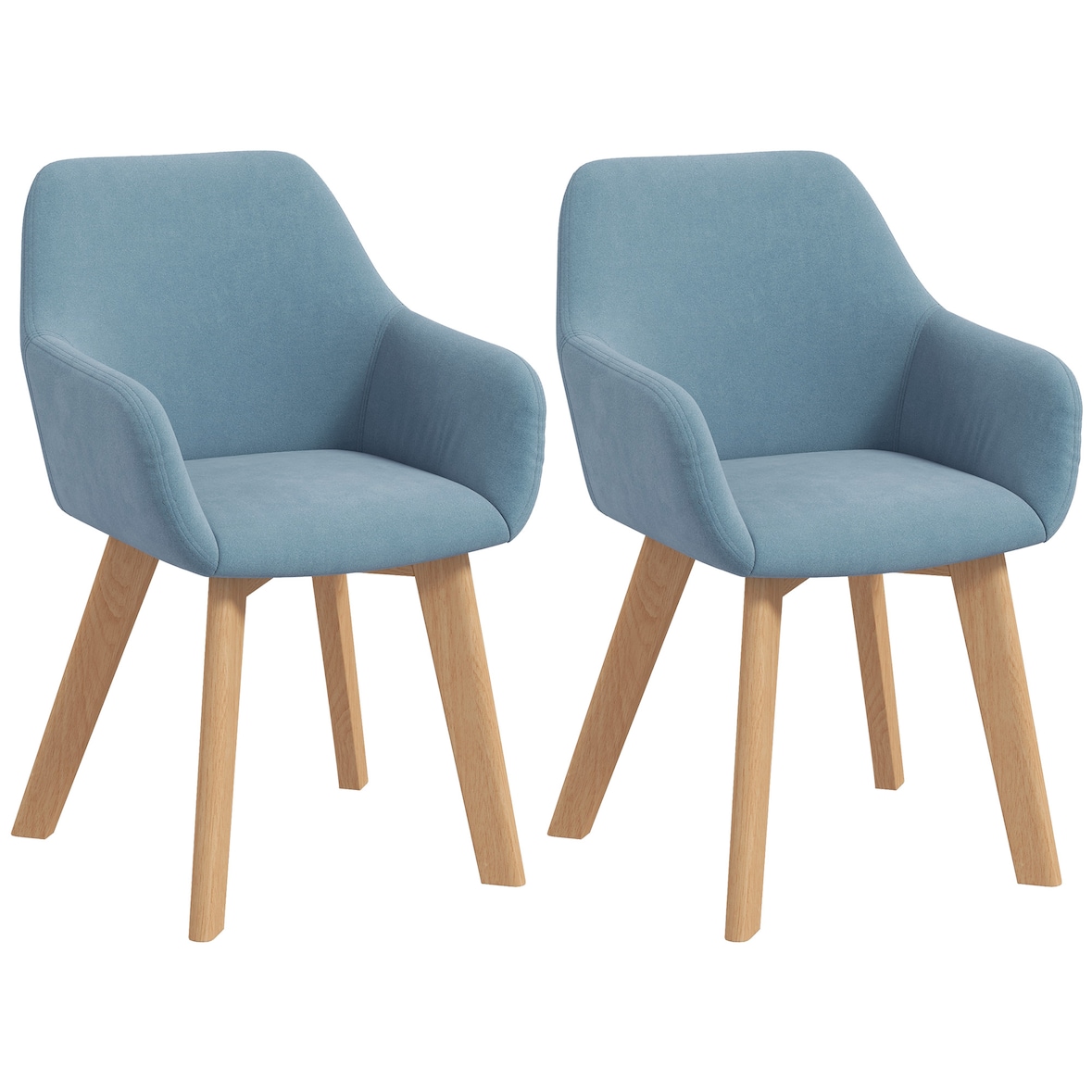 Pack de 2 sillas de comedor sillas de cocina tapizado en terciopelo con respaldo reposabrazos y patas de madera carga 120 kg 54x57x80 cm azul
