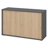 thumbnail of bümö Schiebetürenschrank 2OH - Aktenschrank abschließbar, Sideboard Schrank mit Schiebetüren in Graphit/Eiche, Bogengriff - Büroschrank aus Holz mit