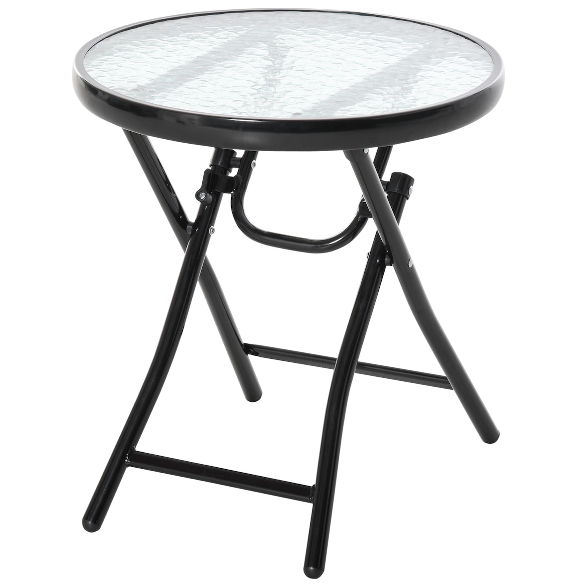 Mesa de Cristal Redonda Plegable con Hebilla de Seguridad Jardín Ø45 cm Negro