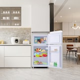 thumbnail of Merax Retro Mini Kühlschrank mit Gefrierfach, 72L, 2 Türen, kompakt für Single, Büro & Hotel Minibar, LED, 120 kWh/Jahr, Weiß