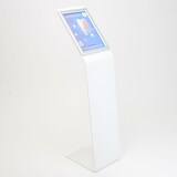 thumbnail of Danieli Store | Expositor publicitario de pie con atril con marco abatible tamaño A4 vertical | Soporte de metal blanco con base en forma de L