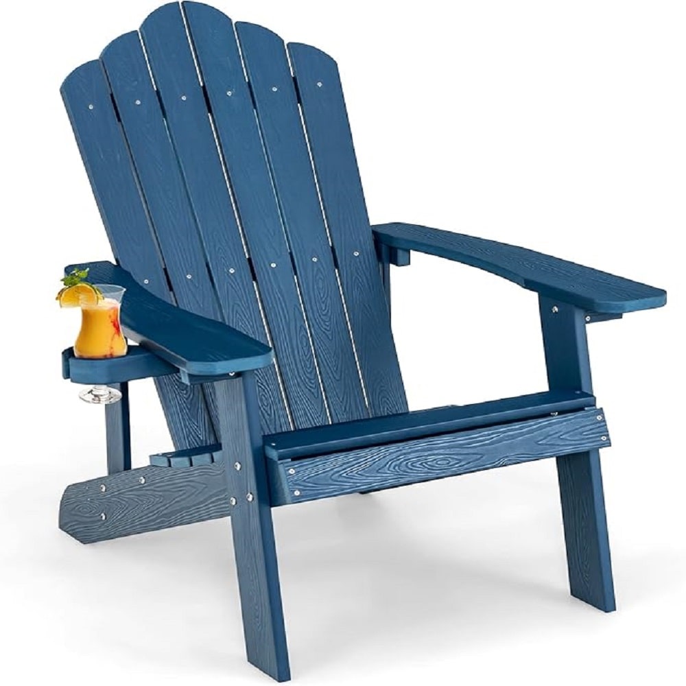 COSTWAY Adirondack-Stuhl mit Getränkehalter, wetterfester Gartenstuhl, Gartenstuhl aus Kunststoff