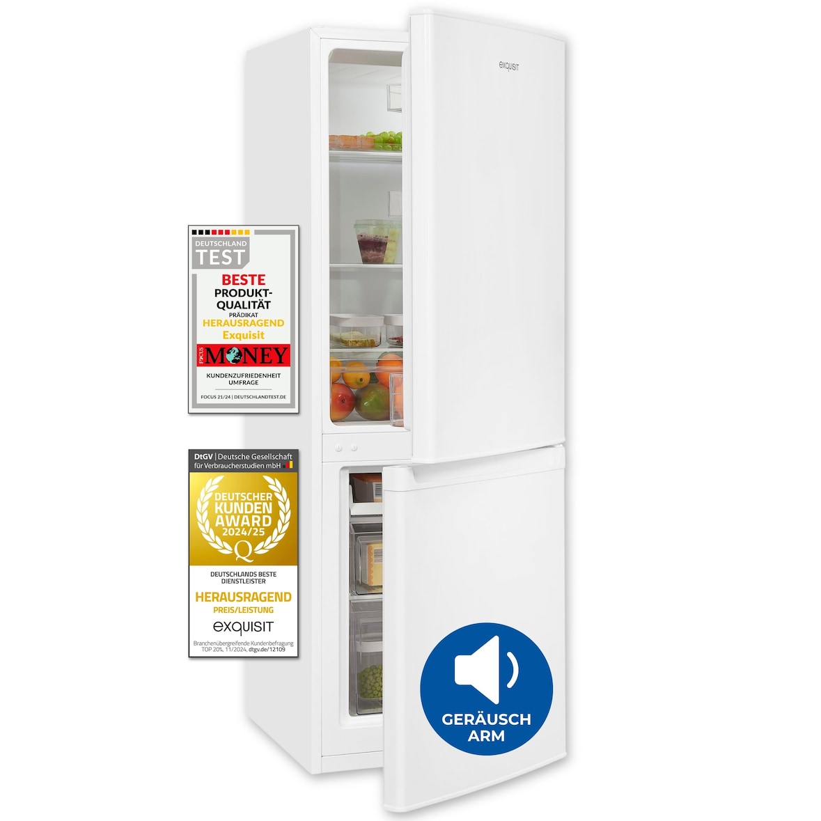 Exquisit Kühl-Gefrierkombination, Kühlschrank mit Gefrierfach, 4-Sterne-Gefrieren, 173 Liter, Alarm-Funktion, KGC5232-60-E-040E weiss