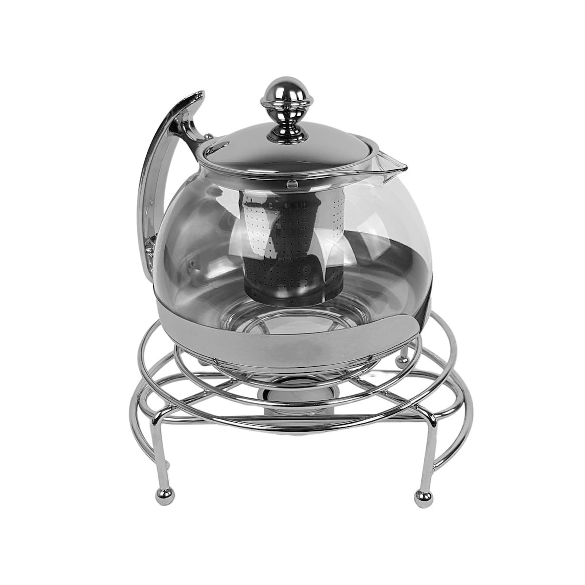 Teekanne Glas mit Edelstahl Stövchen Kaffeekanne Teewärmer Teesieb 1,2 Liter