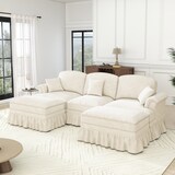 thumbnail of U-förmiges Cloud-Sofa 140x272x93 cm aus Chenille mit Rüschenverzierung und Hocker – Flexibel, modern und komfortabel