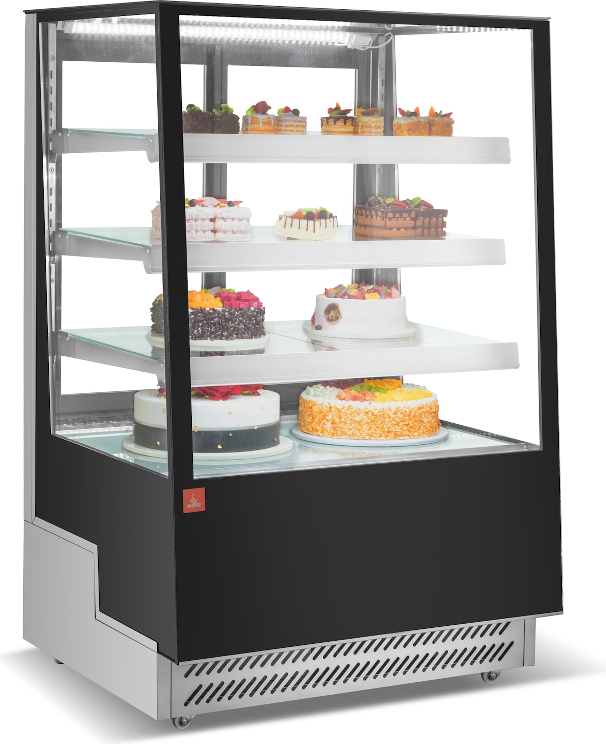 Gasfrit – Panorama-Kühlvitrine mit 3 Auslageböden, 900 × 810 × 1454 mm