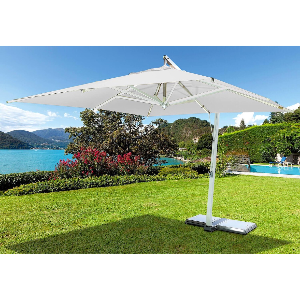 Ombrellone da Giardino Decentrato in Alluminio 3,5x3,5m Vorghini Bianco