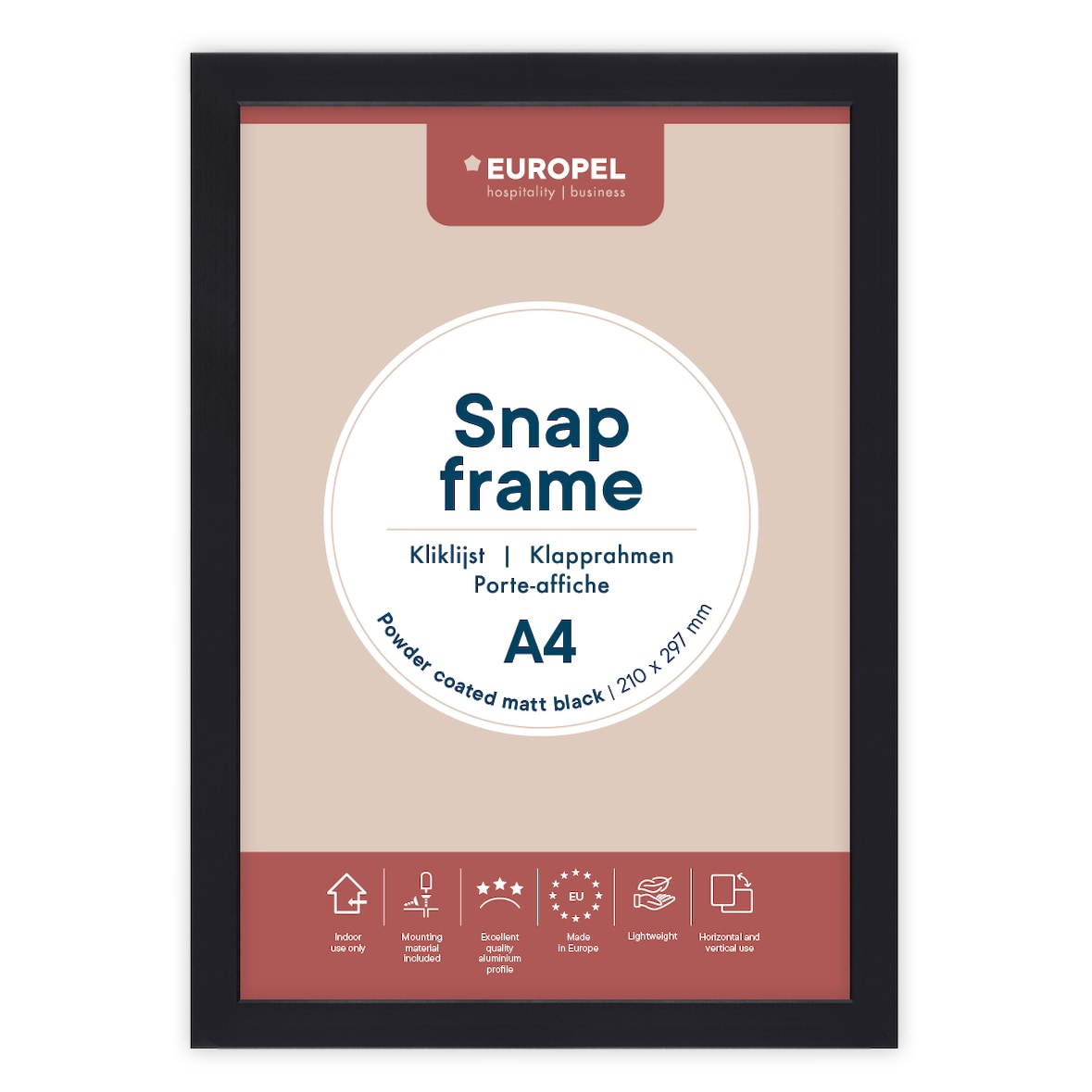 Europel Kliklijst A4 25mm mat zwart,  355073