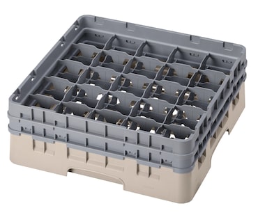CAMBRO - 25S434-184 - Cesta de lavado 25 comp. 2 alturas - 8,7 cm Ø máx. - alt. máx. 13,5 cm - 50 x 50 x 18,4 cm - Beige