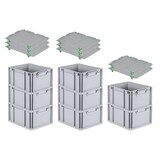 thumbnail of PROREGAL SuperSparSet 8x Eurobox NextGen Grip mit Auflagedeckel & 4 grünen Verschlüssen, HxBxT 22x30x40cm, 20L, Grau, Griffe zu, Eurobehälter