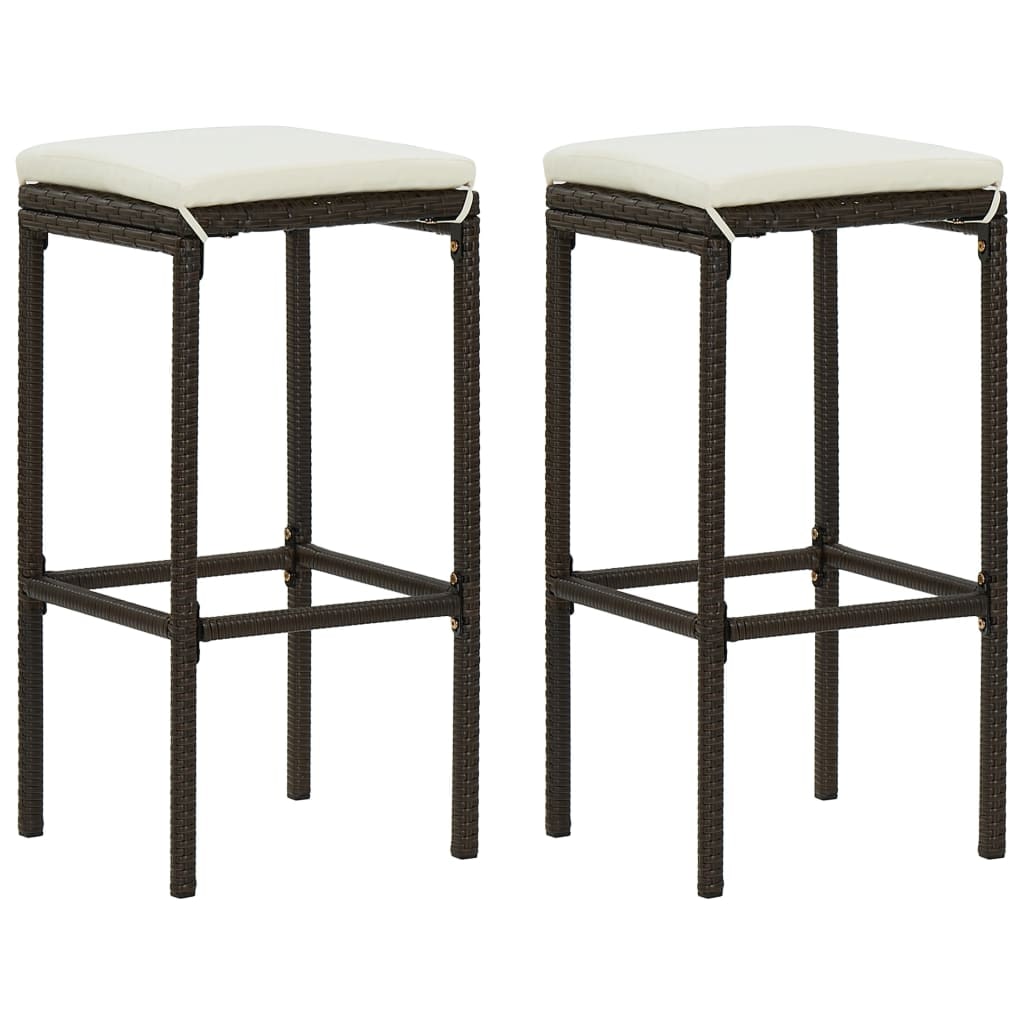 Sgabelli Da Bar Con Cuscini 2 Pz Marroni In Polyrattan
