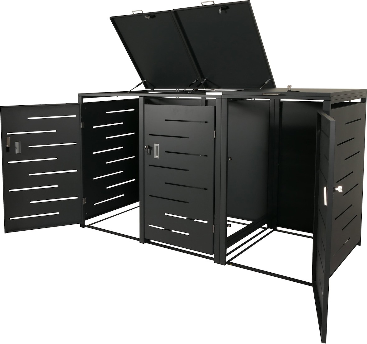 XL 3er-/6er-Mülltonnenverkleidung HWC-E83, Mülltonnenbox, erweiterbar 116x212x98cm ~ anthrazit Stahl, 100kg