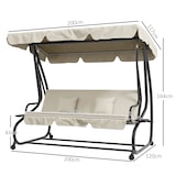 thumbnail of Outsunny balancín de jardín exterior de 3 plazas convertible en cama con toldo ajustable soportes y 2 almohadas carga 340 kg 200x120x164 cm crema