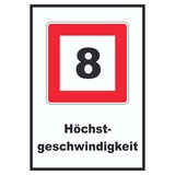 thumbnail of Höchstgeschwindigkeit 8 km/h nicht zu überschreiten Schild mit Symbol und Text A0 (841x1189mm)