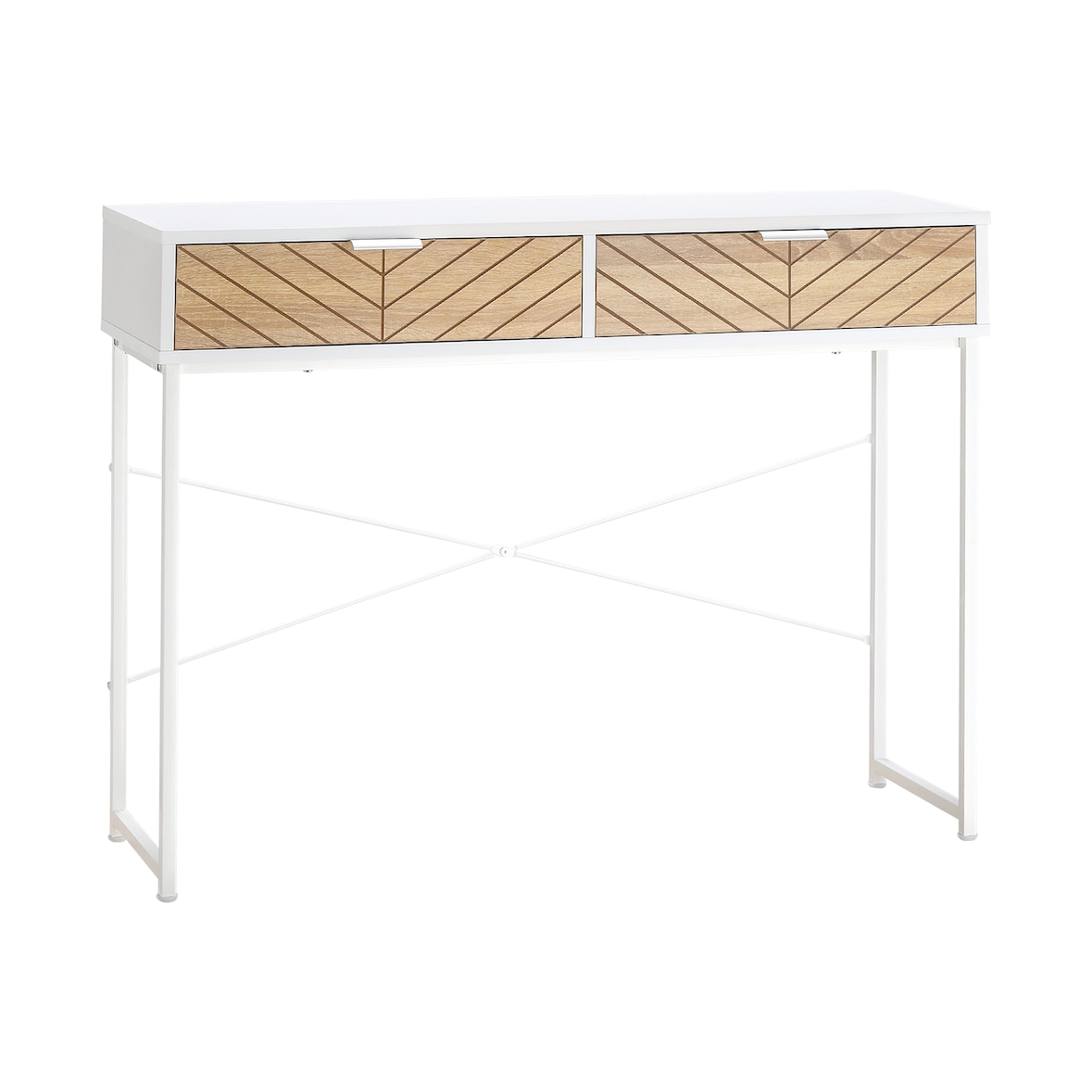 Mesa de Consola 100x30x75 cm Mesa de Entrada con 2 Cajones de Almacenamiento y Marco de Metal Mueble Recibidor Moderno para Pasillo Salón