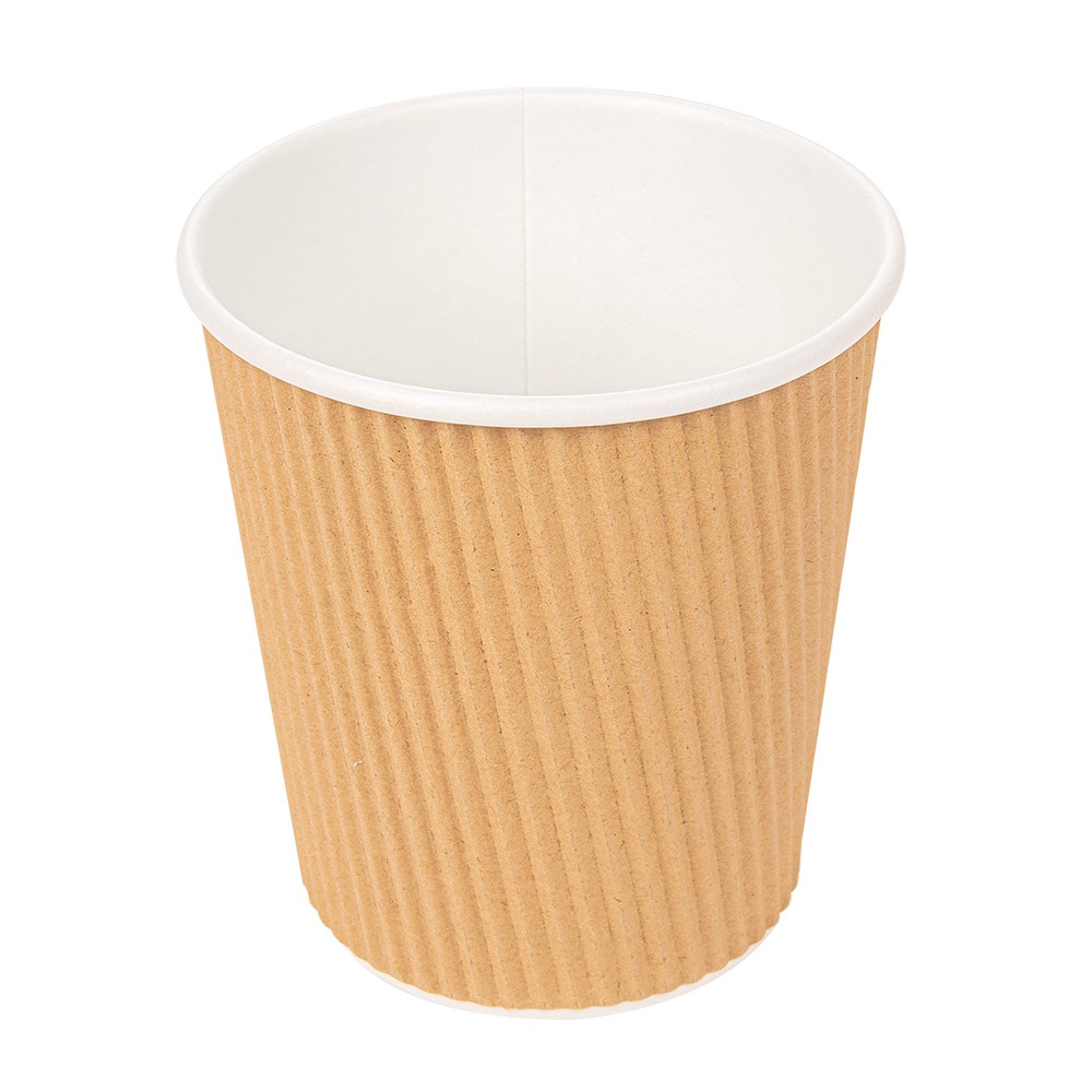 Vasos Bebidas Calientes Doble Pared, Ondulado 180 Ml 260 + 250 + 18 Pe G/M2 Ø7,2/5,3X7,8 Cm Marrón C (1000 Unidades)