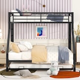 thumbnail of Merax Etagenbett für Erwachsene, Metallbett Hochbett mit ausziehbarem Bett 90x200cm/140x200cm/90x190cm, schwarz
