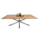 thumbnail of Esstisch 200x100cm Akazie massiv eichenfarben schweizer Kante Spider-Gestell silber DEAN