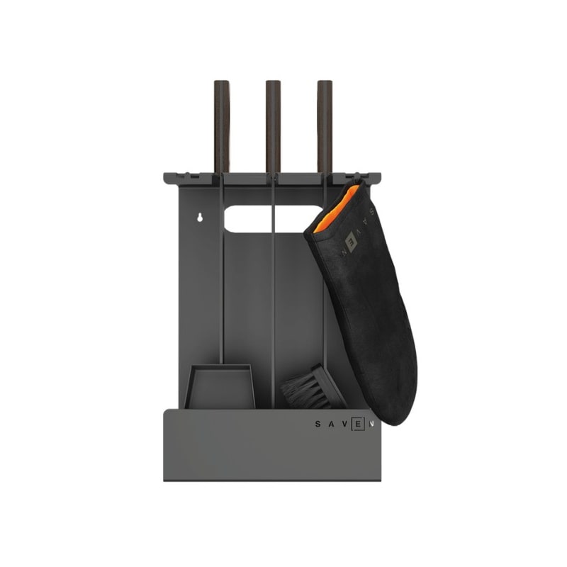 Conjunto de ferramentas para lareira de 3 peças em aço preto e madeira - conjunto 3 L