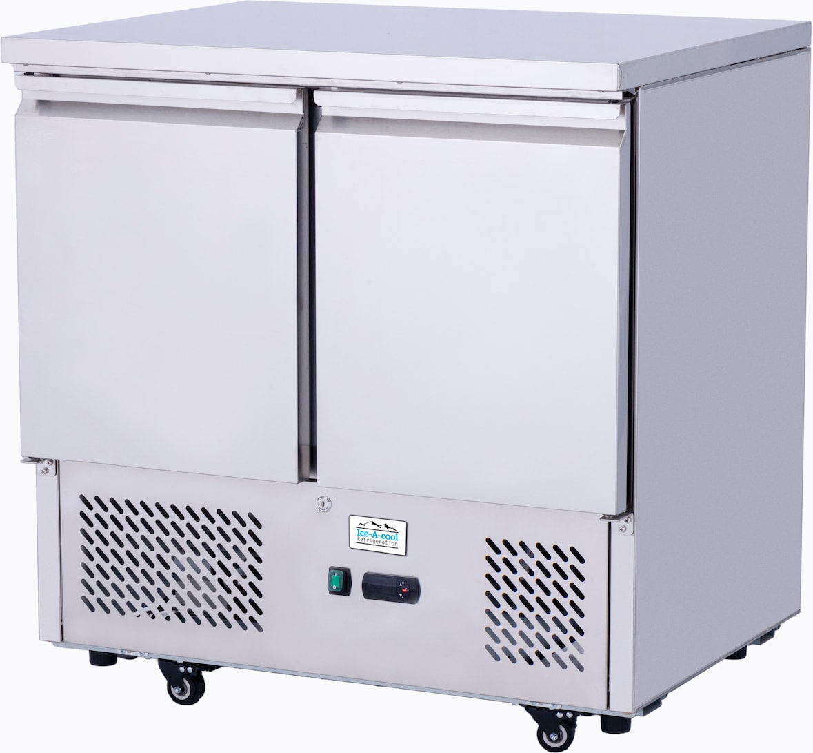 ICE-A-COOL 2 türiger Kühltisch mit Arbeitsplatte, Kapazität 169 L, automatische Abtaufunktion