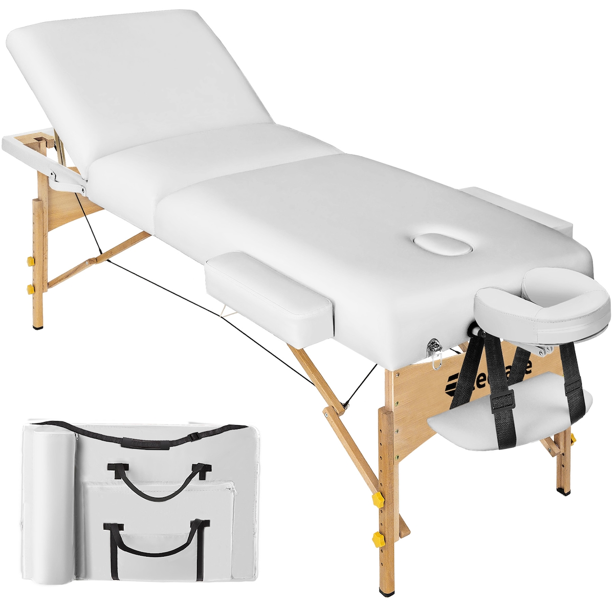 TECTAKE 3 Zonen Massageliege Somwang mit 7,5cm Polsterung und Holzgestellweiß