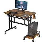 thumbnail of höhenverstellbarer Sitz-Steh Schreibtisch 80x60cm, Stehpult, drehbar, Mobiler Stehtisch mit neigbar Tischplatte, Braun