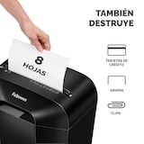 thumbnail of Destructora trituradora de papel Fellowes LX45, uso personal, destruye hasta 8 hojas en partículas de 4x37mm, Din P-4, papelera 17 litros/226 hojas