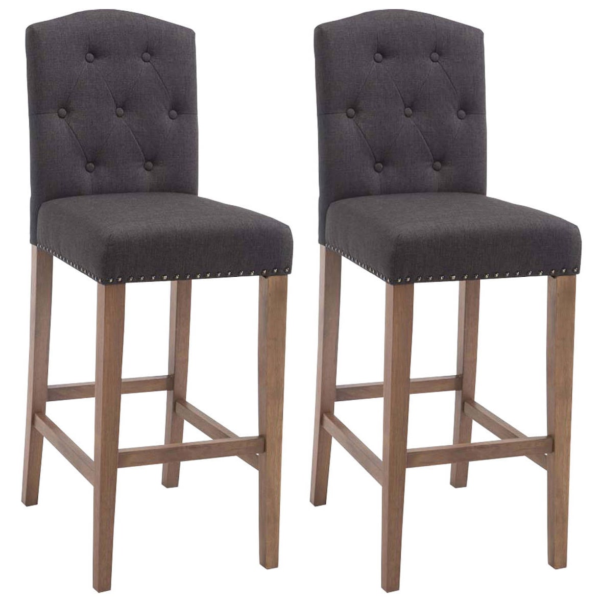 Conjunto de 2 bancos de bar Louise em tecido cinza escuro/antigo claro
