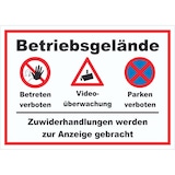 thumbnail of Schild Betriebsgelände Betreten Video Parken A2 Rückseite selbstklebend