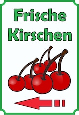 thumbnail of Frische Kirschen Schild Hochkant mit Pfeil links A5 Rückseite selbstklebend