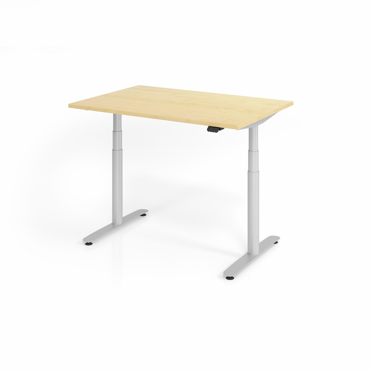 PROREGAL Sitz-Steh-Schreibtisch Rauno | Ahorn | Silber GestellBxT 120x80cm | Höhe 63-127cm | elektrisch stufenlos höhenverstellbar | T-Fuß Gestell