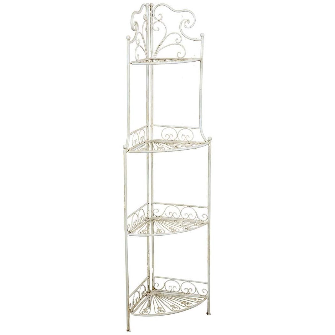 Etagere ad angolo multifunzione richiudibile in ferro battuto finitura bianca anticata L46xPR32xH155 cm perfetta per arredare e organizzare